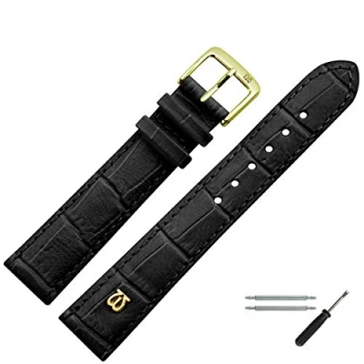 Abbildung von MARBURGER Uhrenarmband 20mm Leder Schwarz Gold Alligator Prägung Mit Naht Montage Set 5282010000220