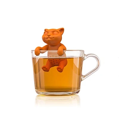 Abbildung von Winkee Cute Animal Teesieb I Tee Ei für losen Tea Infuser lustig Tasse Gewürzsieb Silikon Teekugel Tier Figur (Kätzchen)