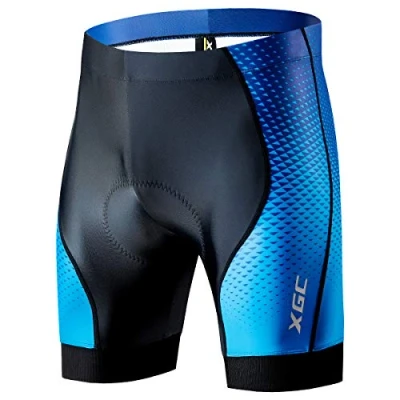 Abbildung von XGC Herren Kurze Radlerhose und Radunterhose Radsportshorts Fahrradhose für Männer elastische atmungsaktive 4D Schwamm Sitzpolster mit Einer hohen Dichte (L, Black_Blue)