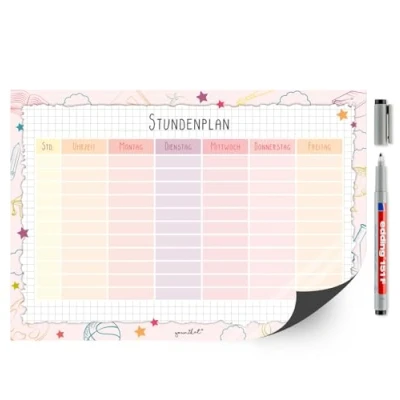 Abbildung von younikat Stundenplan magnetisch abwischbar I Doodle Motiv rosa inkl. Stift wiederbeschreibbar Einschulung dv_1221