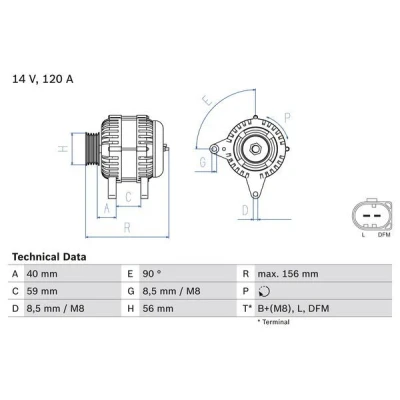 Abbildung von BOSCH 0 986 041 860 Lichtmaschine 14V 120A VOLKSWAGEN: Golf 4, Passat B5 GP Estate, Polo IV Hatchback, AUDI: A3 A4 Avant, Saloon