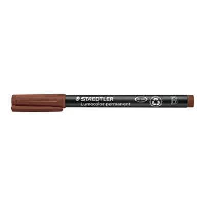 Abbildung von STAEDTLER permanent Marker Lumocolor, braun, Keilspitze ca. 1,0 2,5 mm, wisch und wasserfest, Made in Germany, lange Lebensdauer, 10 braune Universalstifte im Kartonetui, 314 7