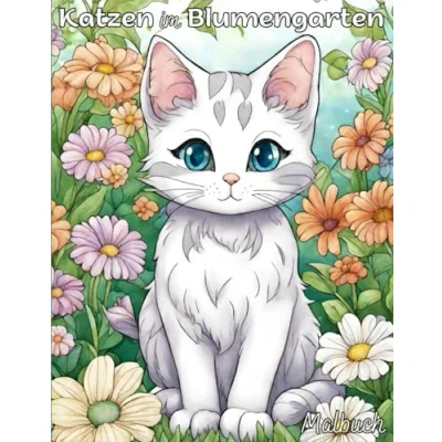 Abbildung von Katzen im Blumengarten Malbuch für Kinder und erwachsene Katzenfreunde DIN A4 74 Seiten: 36 Motive zum bemalen, ausmalen, gestalten, anmalen