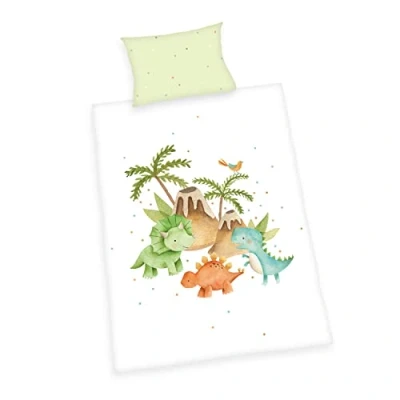Abbildung von Dinos Bettwäsche &quot;Made in Green&quot;, Kopfkissenbezug ca. 40x60 cm mit Hoteleinschlag, Bettbezug 100x135 leichtläufigem Markenreißverschluss, 100% Baumwolle, Renforcé