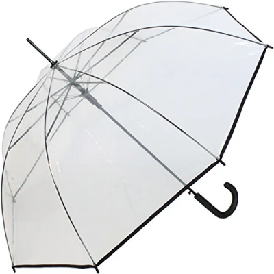 Abbildung von Regenschirm durchsichtig transparent mit Einfassband Griff schwarz