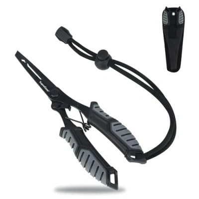 Abbildung von supregear Angelzange, Edelstahl Multi Tool, Hakenlöser, Geflochtene Angelschnurschneider, Sprengringzange, mit Lanyard und Hülle, Grau