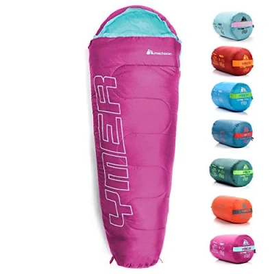 Abbildung von meteor Premium Kinder Schlafsack Sommer Ultra leicht Hüttenschlafsack Komfortbel Jugendliche Camping Deckenschlafsack Outdoor Herbst inlett Baby Mini Sleeping Bag (Fuchsia/Minze)