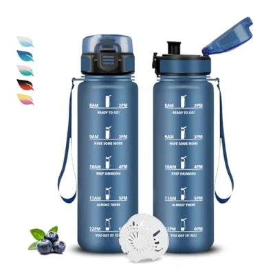 Abbildung von Trinkflasche Kinder 500ml Trinkflasche, Auslaufsicher Kinder, Kohlensäure Geeignet, mit Zeitmarkierung und Filter, Leicht zu Reinigen, für Schule, Outdoor