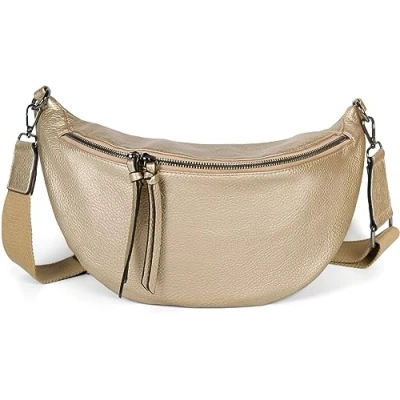 Abbildung von styleBREAKER Damen Halbmond Crossbody Schultertasche, abnehmbarer verstellbarer Schultergurt, Einfarbige Handtasche 02012386, Farbe:Gold