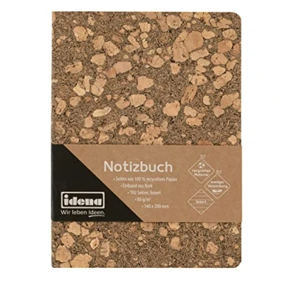 Abbildung von Idena 12252 Notizbuch 20 x 14 cm, liniert, 192 Seiten, aus 100 % recyceltem Papier, Einband Kork, 80 g/m², 1 Stück