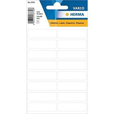 Abbildung von HERMA 3739 Vielzweck Etiketten, 112 Stück, 13 x 40 mm, 16 pro Bogen, selbstklebend, Haushaltsetiketten zum Beschriften für Kalender Planer Basteln, matt, blanko Papier Klebeetiketten Aufkleber, weiß