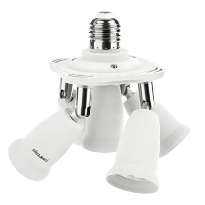 Abbildung von DiCUNO 5 in 1 E27 Sockel Splitter Adapter, Fach Lampensockel Konverter, Verteiler Fassung für LED Lampe, Glühbirne, Halogen, 360 drehbar und Winkellage 180 biegbar, 1er Pack
