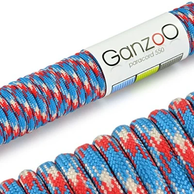 Abbildung von Ganzoo Paracord 550 Seil, Nylon Polyester, 4mm, Typ 3, 30 Meter, 7 Kernstränge, Outdoor Schnur, Allzweck Hundehalsband, Hundeleine, Armband knüpfen, Camping, Survival blau rot weiß
