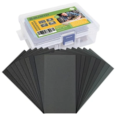 Abbildung von BLOSTM Schleifpapier Set 102 Stück Fein bis Grob Körnung von 60 3000 für Holz &amp; Metall 3 x 5.5 Zoll