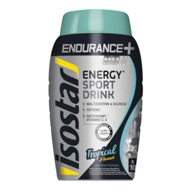 Abbildung von Isostar Endurance Plus Pulver für isotonische Energy Drinks Geschmack: Tropical Maltodextrin und Saccharose Antioxidantien Vitamin C E 1 Dose, 790 g