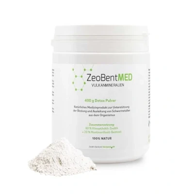 Abbildung von ZeoBent MED Detox Pulver 400g, Zeolith Bentonit, Medizinprodukt, Apothekenqualität, Vergleichssieger, Darmreinigung, Entgiftung von Schwermetallen, Entgiftungskur, Vulkanmineralien, Heilerde