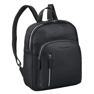 Abbildung von STILORD &#039;Summer&#039; Daypack Frauen Leder Rucksack Kleiner Tagesrucksack Cityrucksack Vintage Stadtrucksack Elegant und Modern Rucksäcke Damen Echtleder, Farbe:schwarz