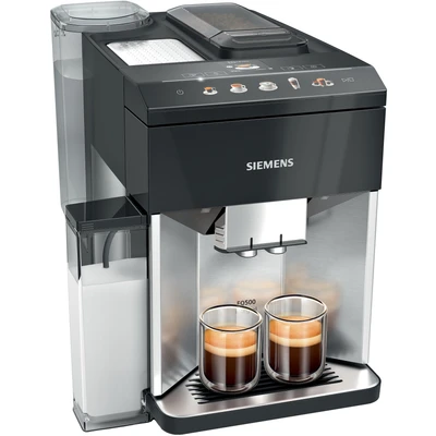 Abbildung von Siemens Kaffeevollautomat EQ500 integral TQ517D03, viele Kaffeespezialitäten, Milchaufschäumer, integr. Milchbehälter, 2 Tassen Funktion, automat. Dampfreinigung, 1500 W, edelstahl/klavierlack schwarz