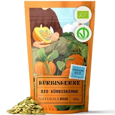 Abbildung von NaturaleBio Kürbiskerne Bio 1kg Vegan, glutenfrei, ohne Gentechnik Reich an Nährstoffen &amp; Antioxidantien Unterstützt Herz , Blut Knochengesundheit Ideal für Kochen als Snack