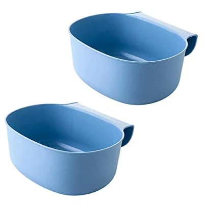 Abbildung von 2x Auffangschale für Küchenabfälle zum Einhängen Mülleimer Abfall Behälter Bio Müll Abfalleimer Küchenschrank Cabinet Tailgate Ständer Taschen Trash Regallager Müllbeutelhalter hängend (Blau)
