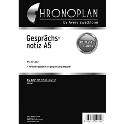 Abbildung von AVERY Zweckform Chronoplan 50312 Gesprächsnotiz Kalendereinlagen zum Nachfüllen für Terminplaner (A5 Format,40 Gesprächsnotizen mit Universallochung, 80g/m², Ergebnisse und Aufgaben notieren),Schwarz