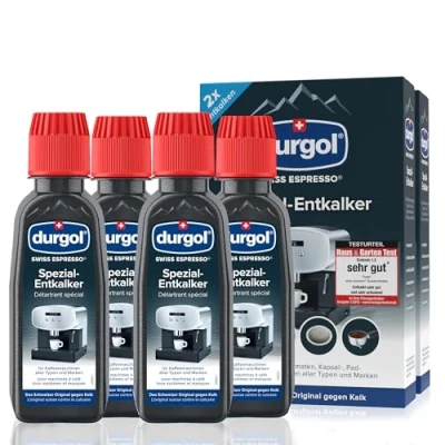 Abbildung von durgol swiss espresso Spezial Entkalker Kalkentferner für Kaffeemaschinen aller Typen und Arten Einfache Reinigung ohne Einwirkzeit &amp; Rückstände Deutsche Version 4x125ml