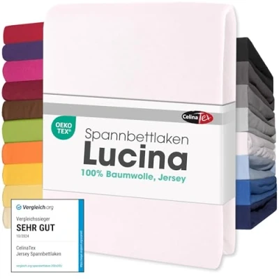 Abbildung von CelinaTex Jersey Topper Spannbettlaken Lucina Doppelpack 90x200 100x200cm Schnee weiß 100% Baumwolle gekämmt bis 12cm Matratzenhöhe Oeko TEX