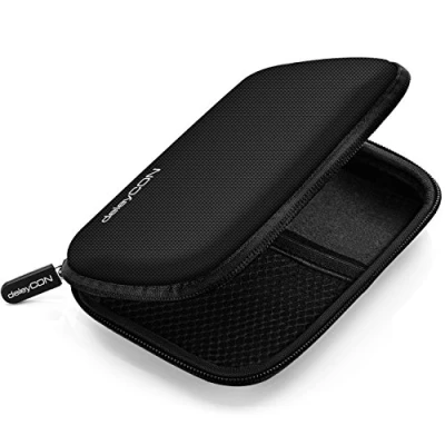 Abbildung von deleyCON Festplattentasche Festplatten Case HDD Für 2,5 Zoll und SSD Robust &amp; Stoßsicher 2 Innenfächer Netztaschen Schwarz