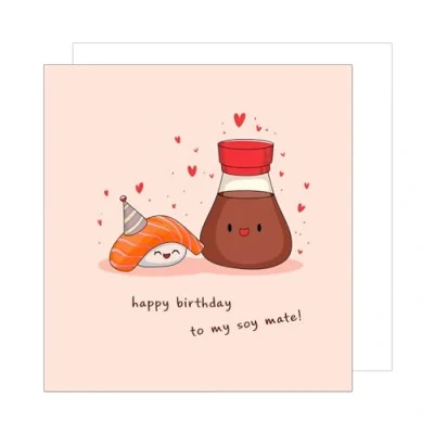 Abbildung von Edition Seidel Premium quadratische Geburtstagskarte mit Umschlag. Glückwunschkarte Happy Birthday to my soy mate Billet Karte für Mann Frau Freundin Freund Sushi (GQ369 SW025)