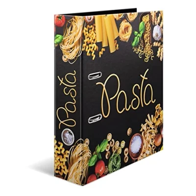 Abbildung von HERMA Ordner A4 Paste Nudeln, 7 cm breit, Rezeptordner zum Selberschreiben und Abheften, Küchen Motiv Rezeptbuch mit glänzender Veredelung Innendruck für Kochrezepte