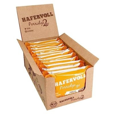 Abbildung von Hafervoll Porridge2go Erdnuss &amp; Nussmus, 13 x 55g Riegel Vegan, Bio, Glutenfrei, Naschen ohne Zusatz von Zucker, mit Hafer, Datteln und Quinoa Pops