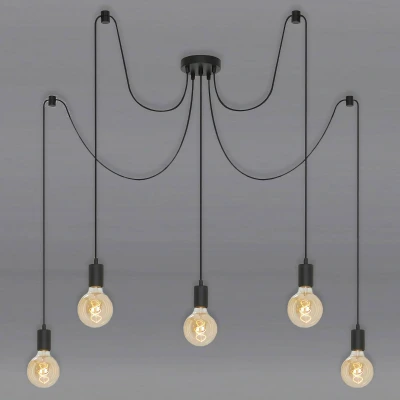 Abbildung von BRILONER Leuchten Deckenleuchte, Deckenlampe 5 flammig, 5x E27, max. 60 Watt, retro, vintage, Black Steel, Schwarz, 1.000x1.500mm (DxH)