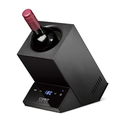 Abbildung von CASO WineCase One Black Design Weinkühler für eine Flasche, Temperaturbereich von 5 18C, Flaschen bis 9 cm Ø, Sensor Touch Bedienung, Schwarzes Edelstahlgehäuse