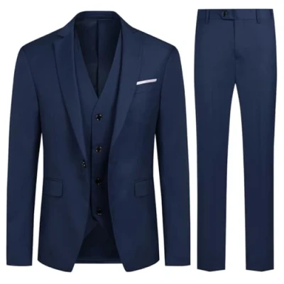 Abbildung von Allthemen Anzug Herren Slim Fit 3 Teilig Anzüge Modern Herrenanzug Sakko Hose Weste für Business Hochzeit Marineblau XL