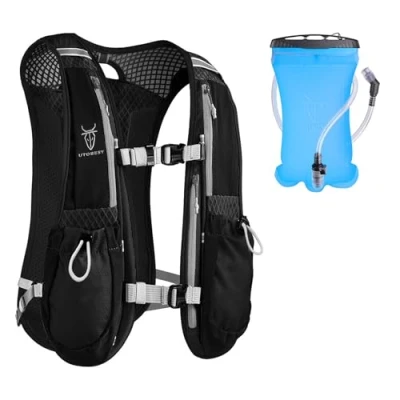 Abbildung von UTOBEST Laufrucksäcke, leicht, Funktionelle Laufweste, 5 l, Schwarz mit 1,5 l Wasserblase…
