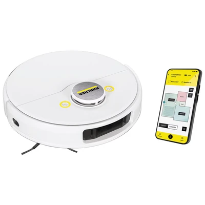 Abbildung von Kärcher Wischroboter RCF 3, smarte App Steuerung, LiDAR Laser Navigation, Kartierung, Raum und Hinderniserkennung, 120 min. Laufzeit, für Hartböden, Weiss