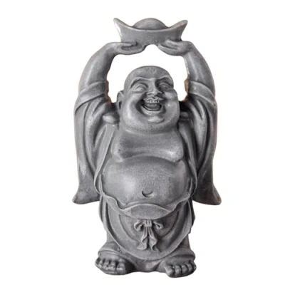 Abbildung von Statue Laughing Buddha Zen und Feng Shui Deko Statuette Bringt eine beruhigende entspannende Atmosphäre in Ihr Zuhause Glücksbringer Farbe Grau Höhe: 12cm Zen&#039;Light