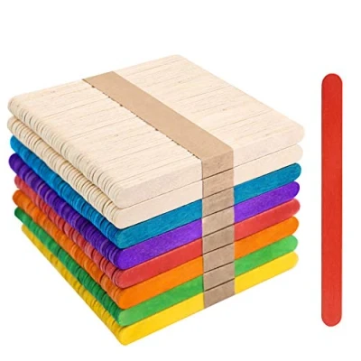 Abbildung von VGOODALL 400 Stück Bunte Holzstäbchen, Holzeisstiele zum Basteln Popsicle Sticks Eisstiele aus Holz Bunt Natur Kosmetik