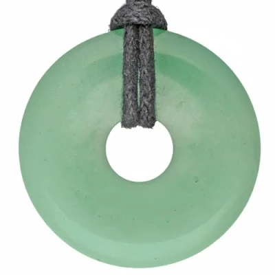 Abbildung von Lebensquelle Plus Aventurin, grün Donut Ø 30 mm + Baumwollband Edelstein Anhänger Echte Heilsteinkette inkl. Band
