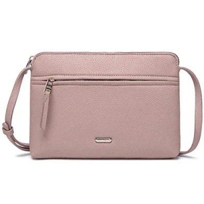 Abbildung von David Jones Damen Umhängetasche Kleine Flache Handtasche PU Leder Tasche Klassiche Elegante Beuteltasche Reise Shopping Handytasche Arbeit Clutch Party Rosa