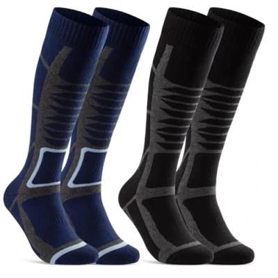 Abbildung von 2 Paar Skisocken Herren &amp; Damen Ski Kniestrümpfe 34175 WP (Schwarz Blau 43 46)