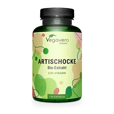 Abbildung von BIO Artischocken Kapseln Hochdosiert 40.000 mg Pulver aus 2.000 Extrakt (20:1) 2,5% Cynarin Rohstoff Frankreich Laborgeprüft Ohne Zusatzstoffe Deutsche Produktion Vegavero®