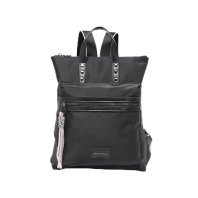 Abbildung von Miss Lulu Damen Rucksack Modisch Reiserucksack Leicht PU Schultertasche Frauen Wasserdicht Freizeit Daypack mit Boho Chic Trägern (Schwarz)