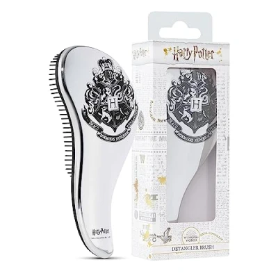 Abbildung von Harry Potter Haarbürste, Entwirrbürste, No Pull Geschenke mit luftgepolstertem Paddel und sanften Borsten, perfekt für Frauen, Silber