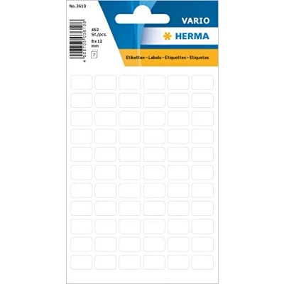 Abbildung von HERMA 3610 Vielzweck Etiketten, 462 Stück, 8 x 12 mm, 66 pro Bogen, selbstklebend, Haushaltsetiketten zum Beschriften für Kalender Planer Basteln, matt, blanko Papier Klebeetiketten Aufkleber, weiß