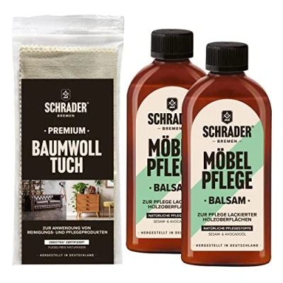 Abbildung von SCHRADER Möbelpflege Set Balsam für lackierte Holzmöbel &amp; Holzoberflächen mit Poliertuch 3 teilig Made in Germany
