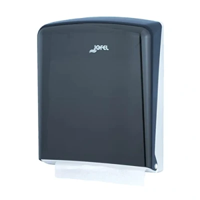 Abbildung von Jofel Handtuchspender, Gesichtshandtuch, Wandhandtuchspender, bis zu 600 Zick Zack Handtücher, Hygienisch, Hochwertiges ABS Gehäuse, Azure AH34400, SAN Fumé