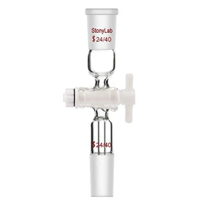 Abbildung von StonyLab Glas Vacuum Flow Control Adapter, Vakuum Durchflussregler mit PTFE Hahn und zwei 24/40 Anschlüssen für die Laborversorgung