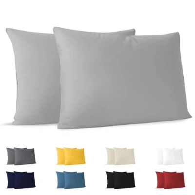 Abbildung von Kissenbezug 50 x 70 cm (Set mit 2) 100% Jersey Baumwolle 150 g/qm Kissenbezüge Grau Für Kissen Kissenhülle Resistent und Hypoallergen Dreamzie