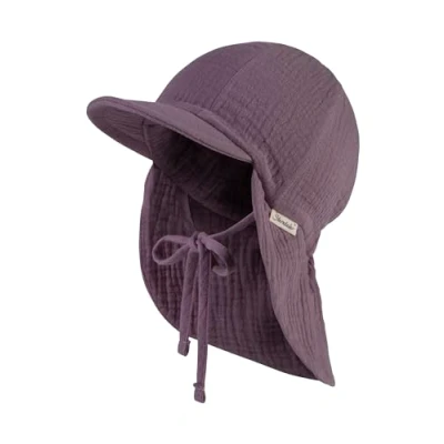 Abbildung von Sterntaler Schirmmütze mit Nackenschutz Musselin Bindeband aus Baumwolle Mädchen schützt den Kopf vor der Sonne Sonnenkappe Kinder UV 50+ pastellviolett, 51